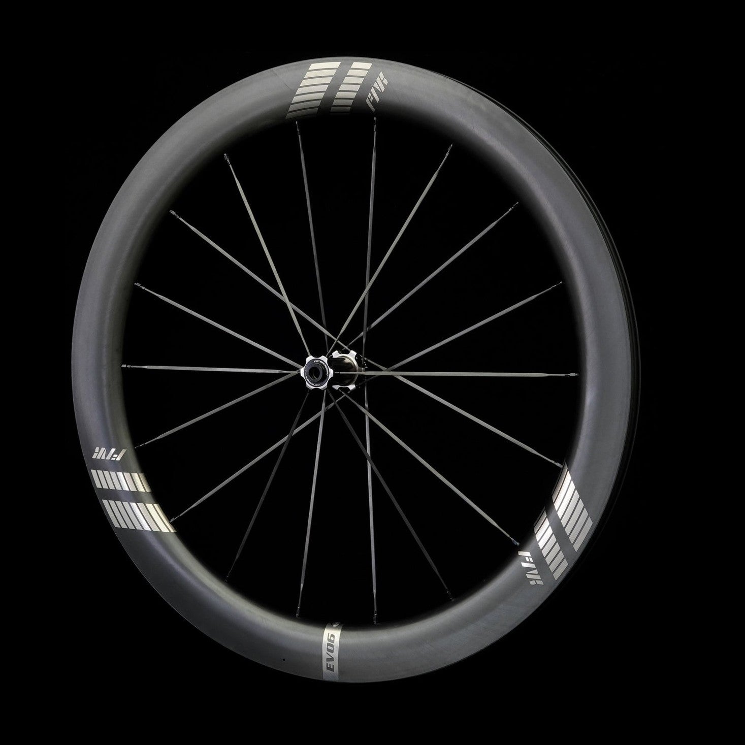 Farsport Bicycle carbon wheel with a black background and white decal