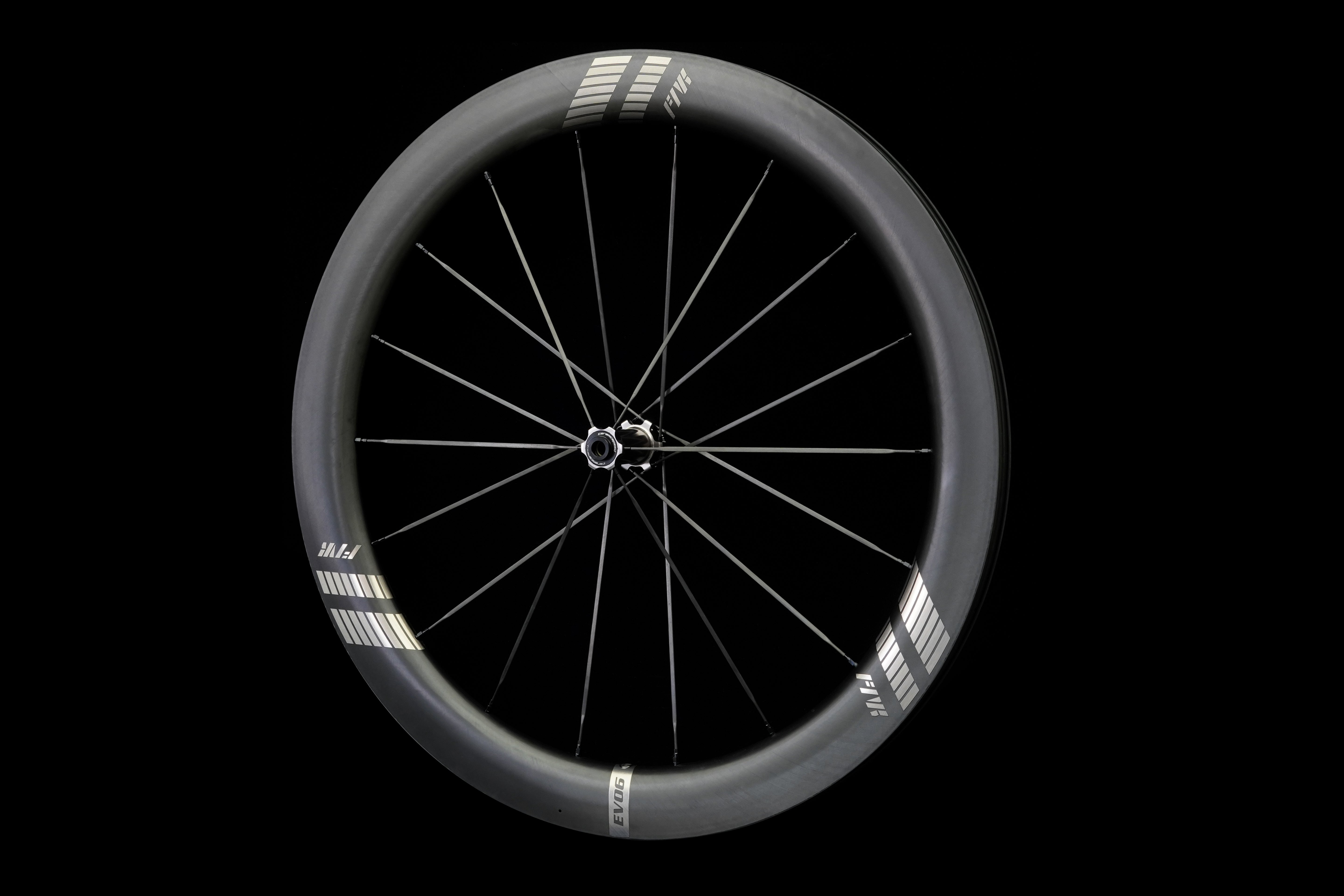 Farsport Bicycle carbon wheel with a black background and white decal